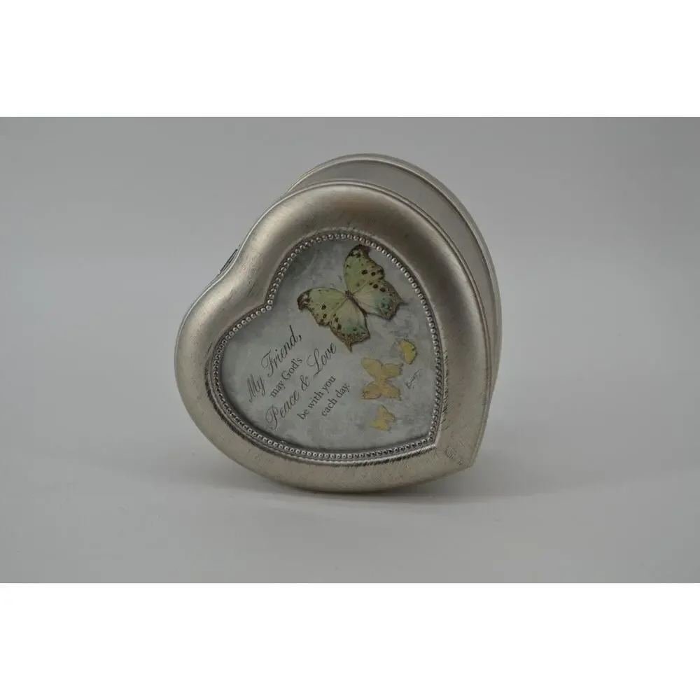 Carson Heart shaped jewelry box Silver Color Picture Frame Music Box My Friend